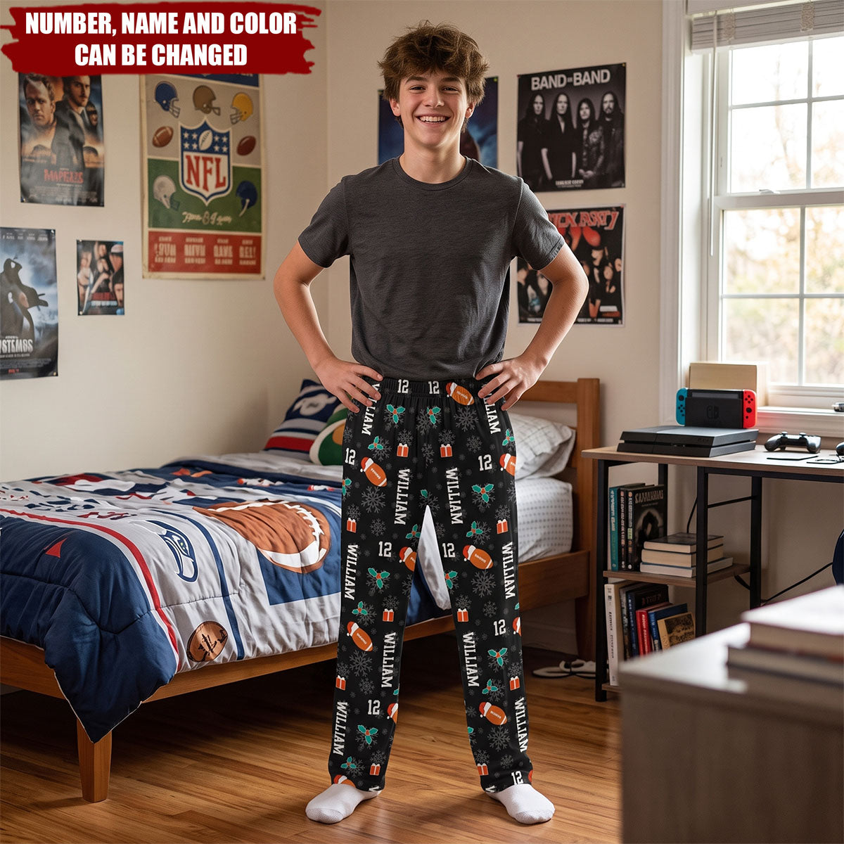 Christmas Gift Custom Name & Number For American Football Lovers - Personalized Lounge Pants