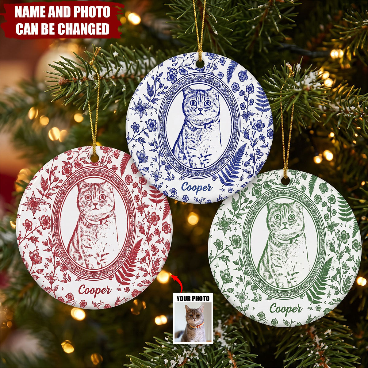 Custom Photo Portrait Christmas Gift For Pet Lover - Personalized Ornament