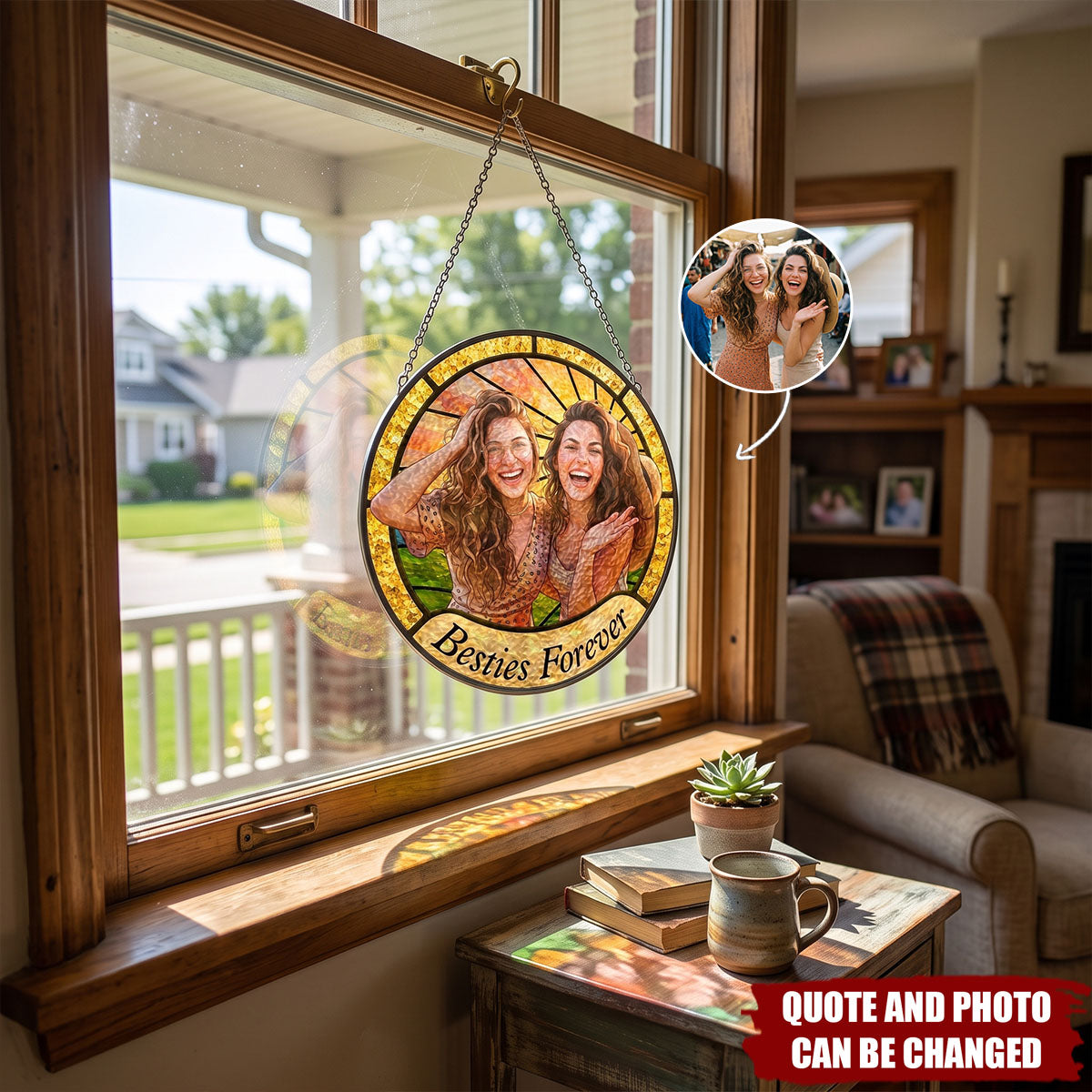 Friendship Gifts Photo Stained Glass - Personalized Window Hanging Suncatcher