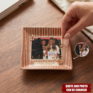 Best Friend Photo Trinket Tray - Birthday Gifts For Bestie, Sister - Vintage Stripe - Personalized Jewelry Dish