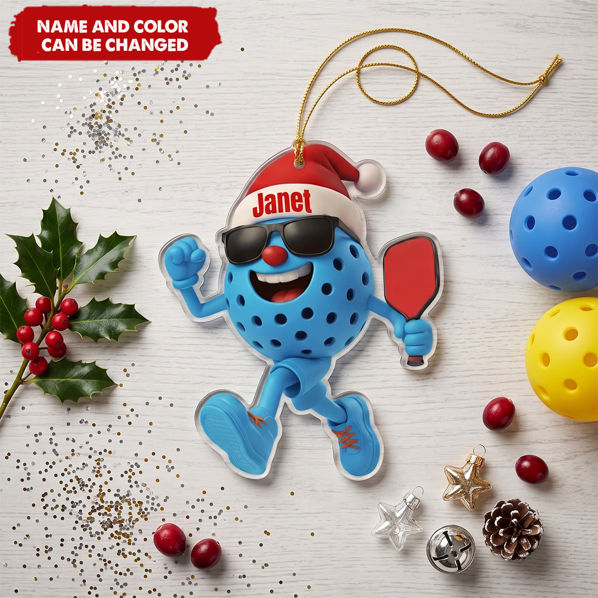 Personalized Pickleball Ornament with Name, Pickleball Personalized Gifts, Christmas Gift for Pickleball Players, Pickleball Lover Decor