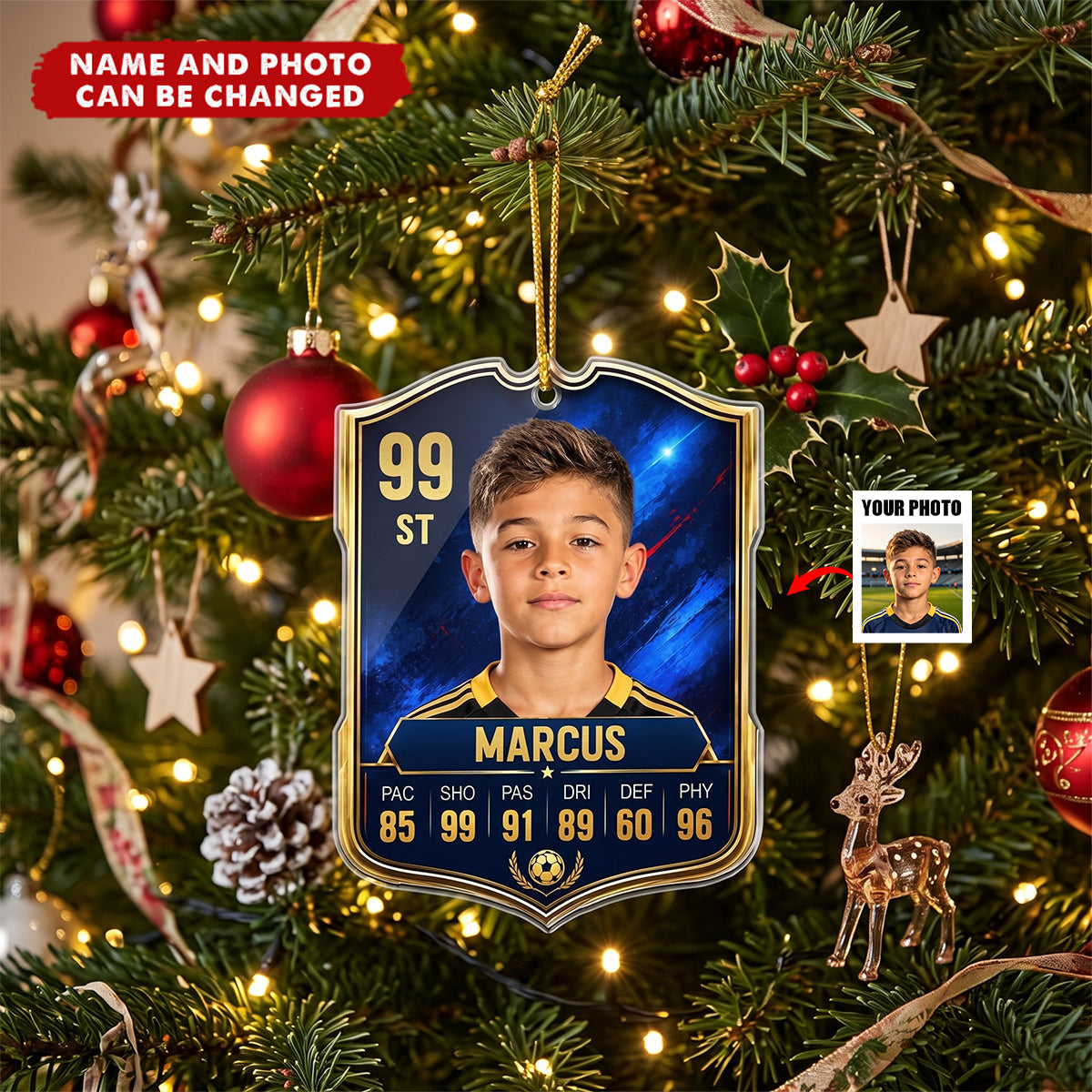 Soccer Card Custom Photo, Name, Position, Player Stats - Personalized Ornament