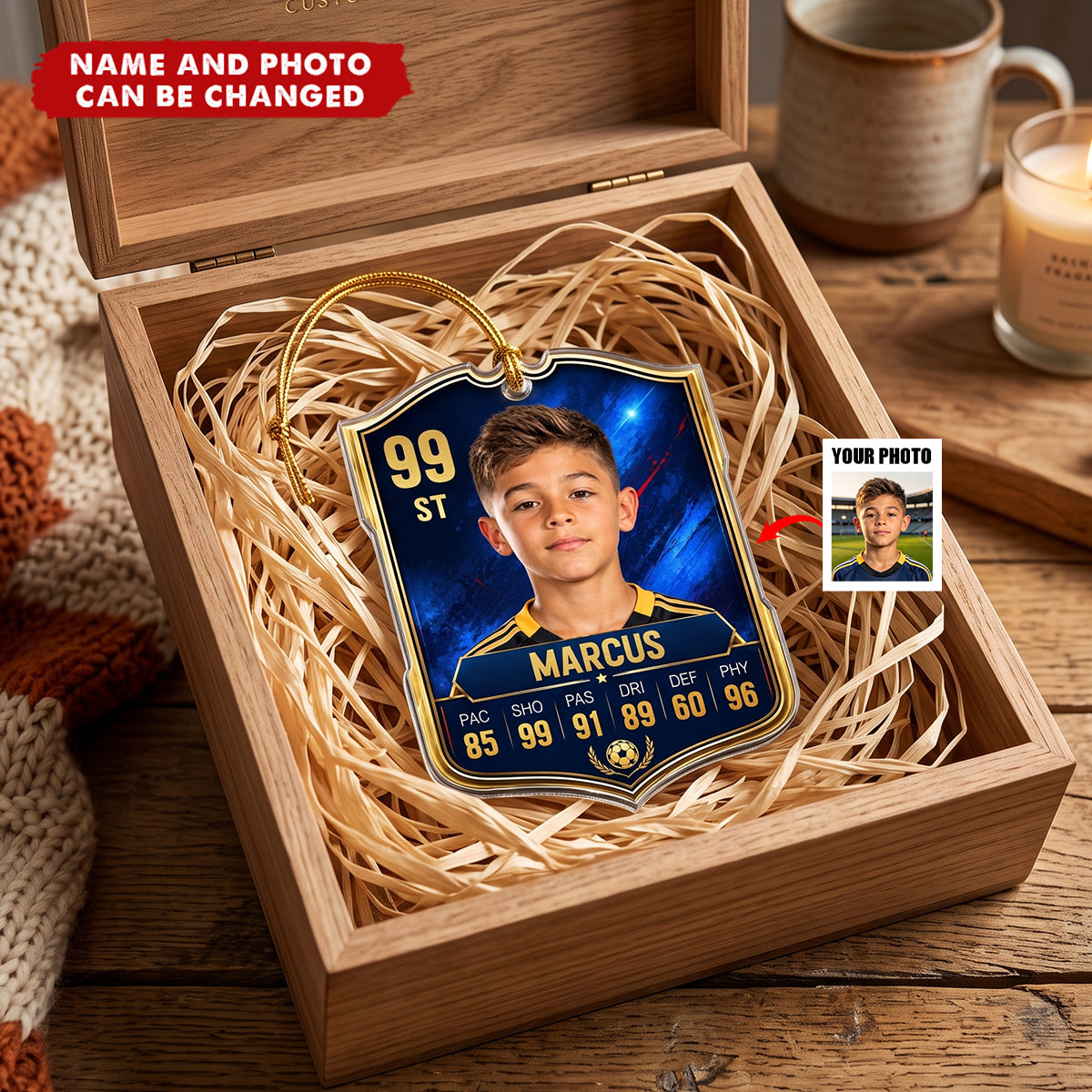 Soccer Card Custom Photo, Name, Position, Player Stats - Personalized Ornament