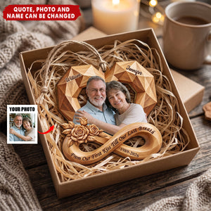 Anniversary Gift For Couples - Personalized Custom Photo Infinity Rose Heart Wooden Ornament