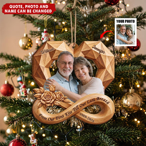 Anniversary Gift For Couples - Personalized Custom Photo Infinity Rose Heart Wooden Ornament