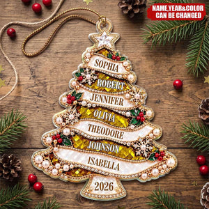 Holiday Gift For Family - Personalized Christmas Tree Golden Pearl Acrylic Ornament