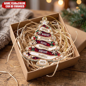 Holiday Gift For Family - Personalized Christmas Tree Golden Pearl Acrylic Ornament