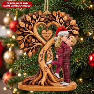 Christmas Gift For Couples - Personalized Heart Tree 2-Layered Wooden Ornament