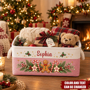 Christmas Movie Night Basket - Supplies Snack Storage Basket With Handles - Personalized Storage Basket