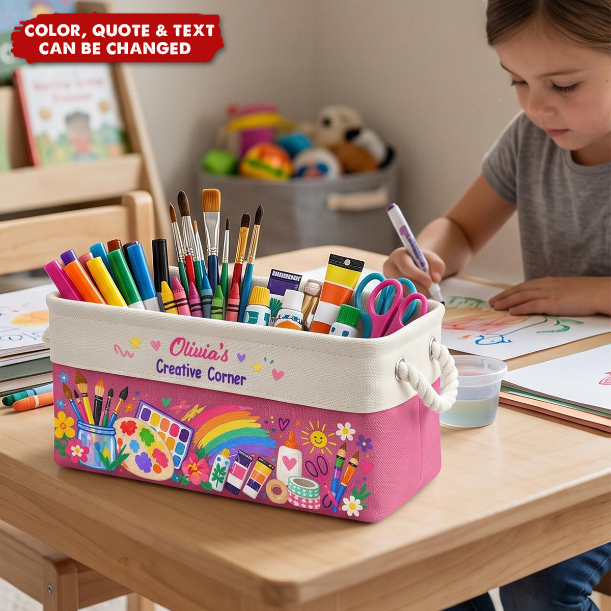 Art Supply Basket For Painting Lover Kids, Grandkids - Personalized Storage Basket