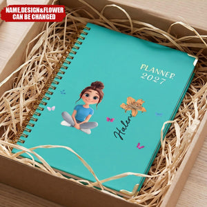 Custom Birth Flower, Name & Cute Character For Her, Daughter, Mom, Friends - Custom Planner 2027