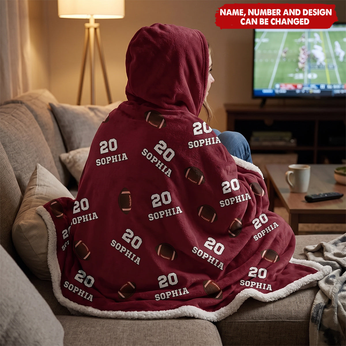 Sports Pattern Baseball Volleyball Basketball - Personalized Wearable Hooded Blanket