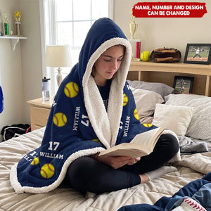 Sports Pattern Baseball Volleyball Basketball - Personalized Wearable Hooded Blanket