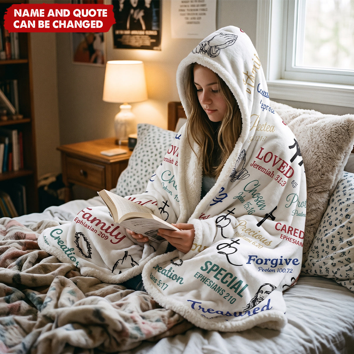 Christian Bible Verse Affirmations - Personalized Wearable Hooded Blanket