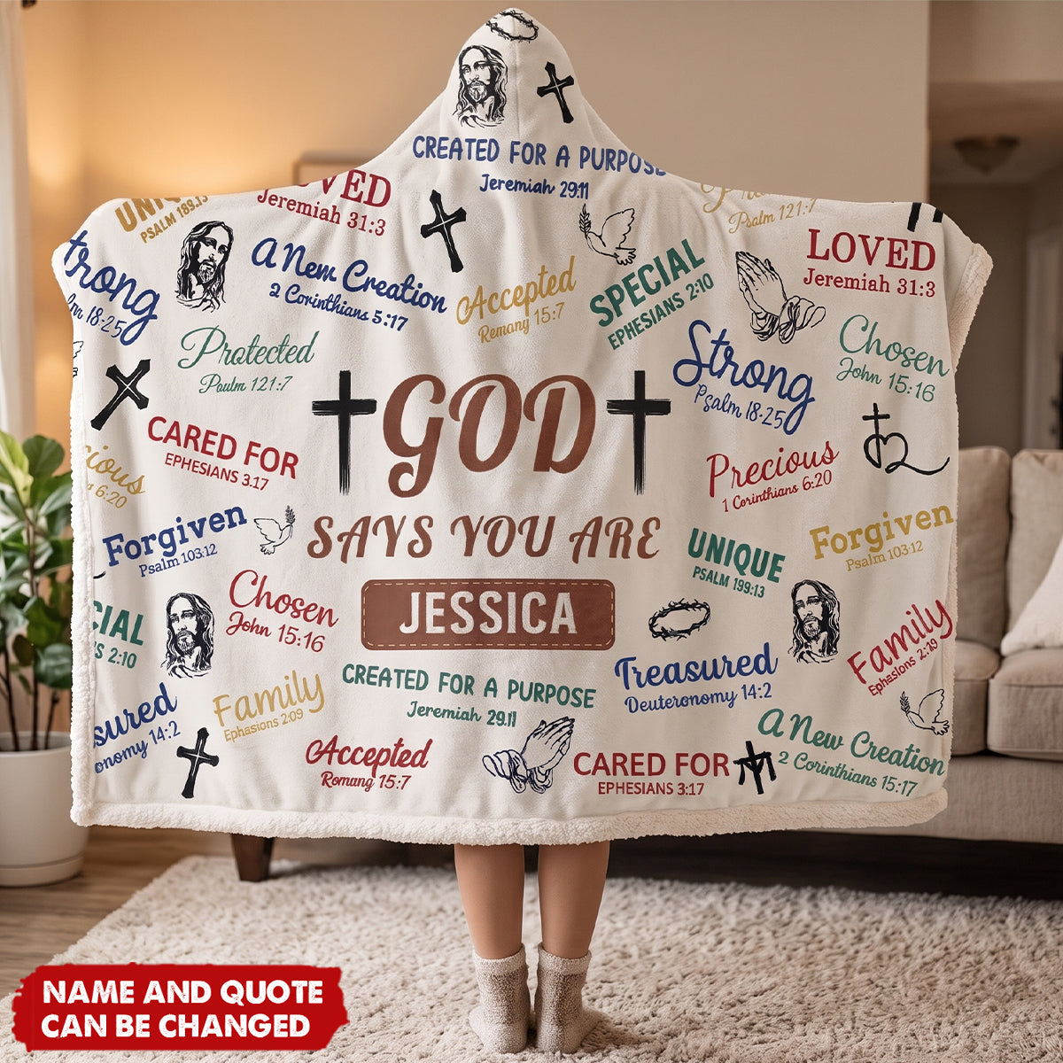 Christian Bible Verse Affirmations - Personalized Wearable Hooded Blanket