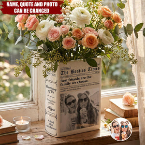 Gift For Best Friend - Personalized Custom Photo Newspaper Ceramic Book Vase
