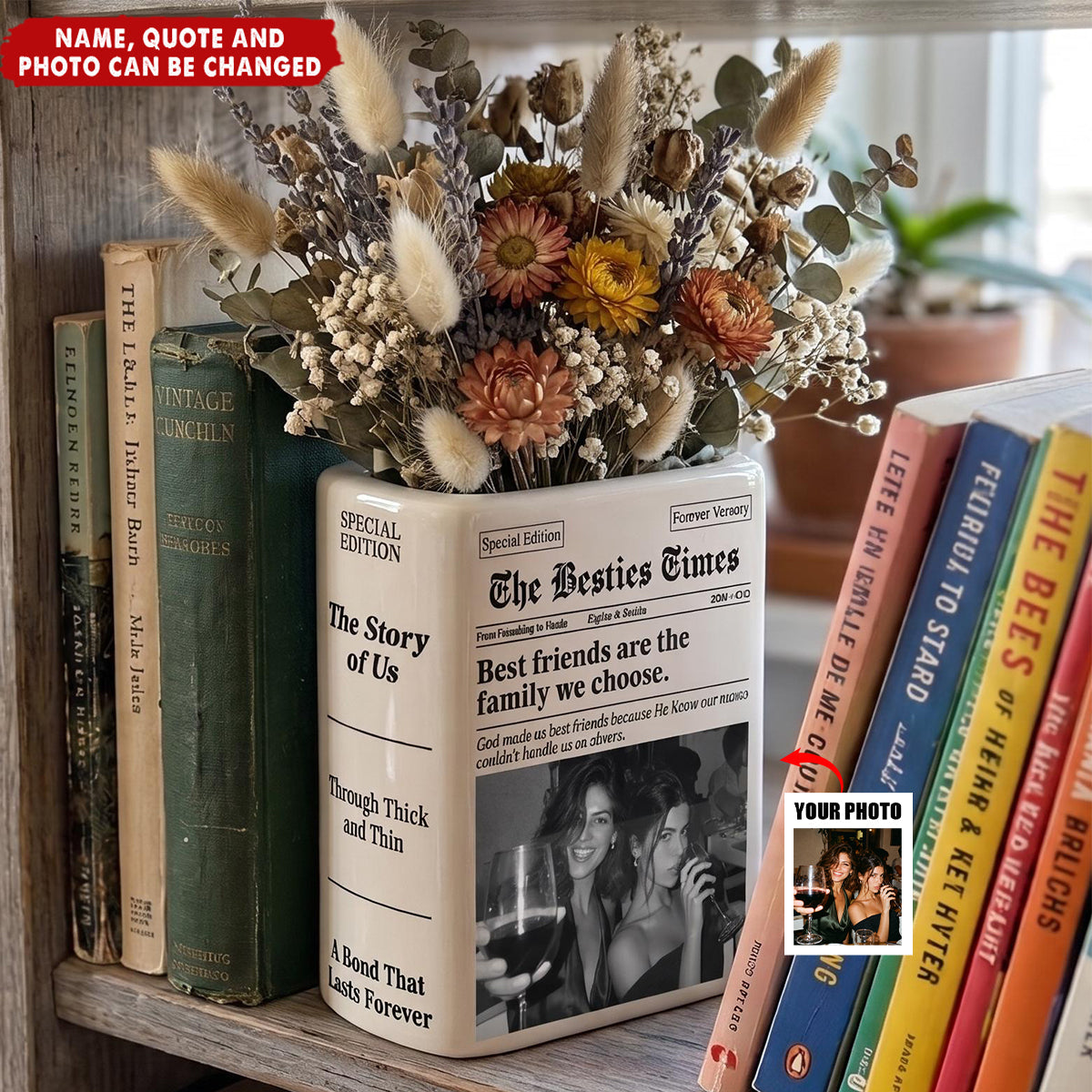 Custom Photo Best Friend Gifts for Women - Personalized Book Vase