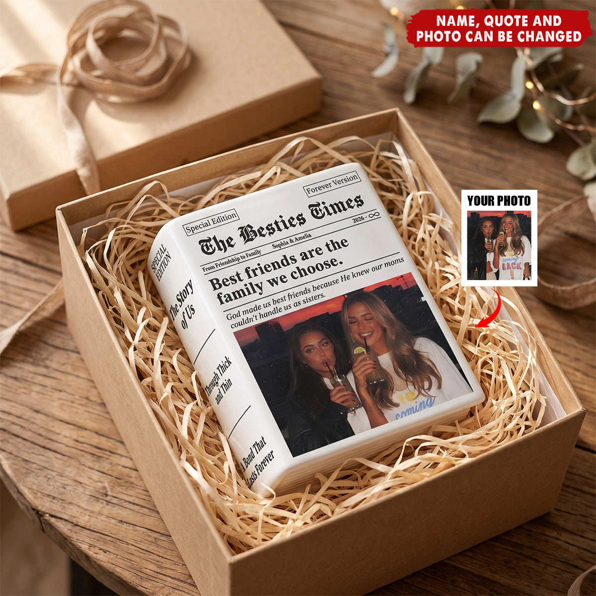 Custom Photo Best Friend Gifts for Women - Personalized Book Vase