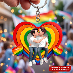 Together With Pride LGBT+ Couple - Personalized Acrylic Keychain - Gift For Couple, Happy Pride Month
