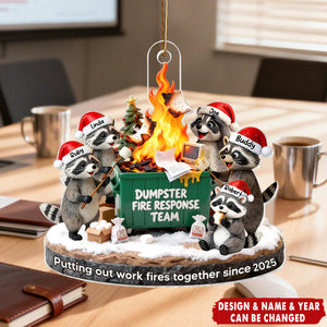 Dumpster Fire Response Team Funny Raccoons - Personalized Acrylic Ornament - Funny Gift For Coworkers, Work Besties