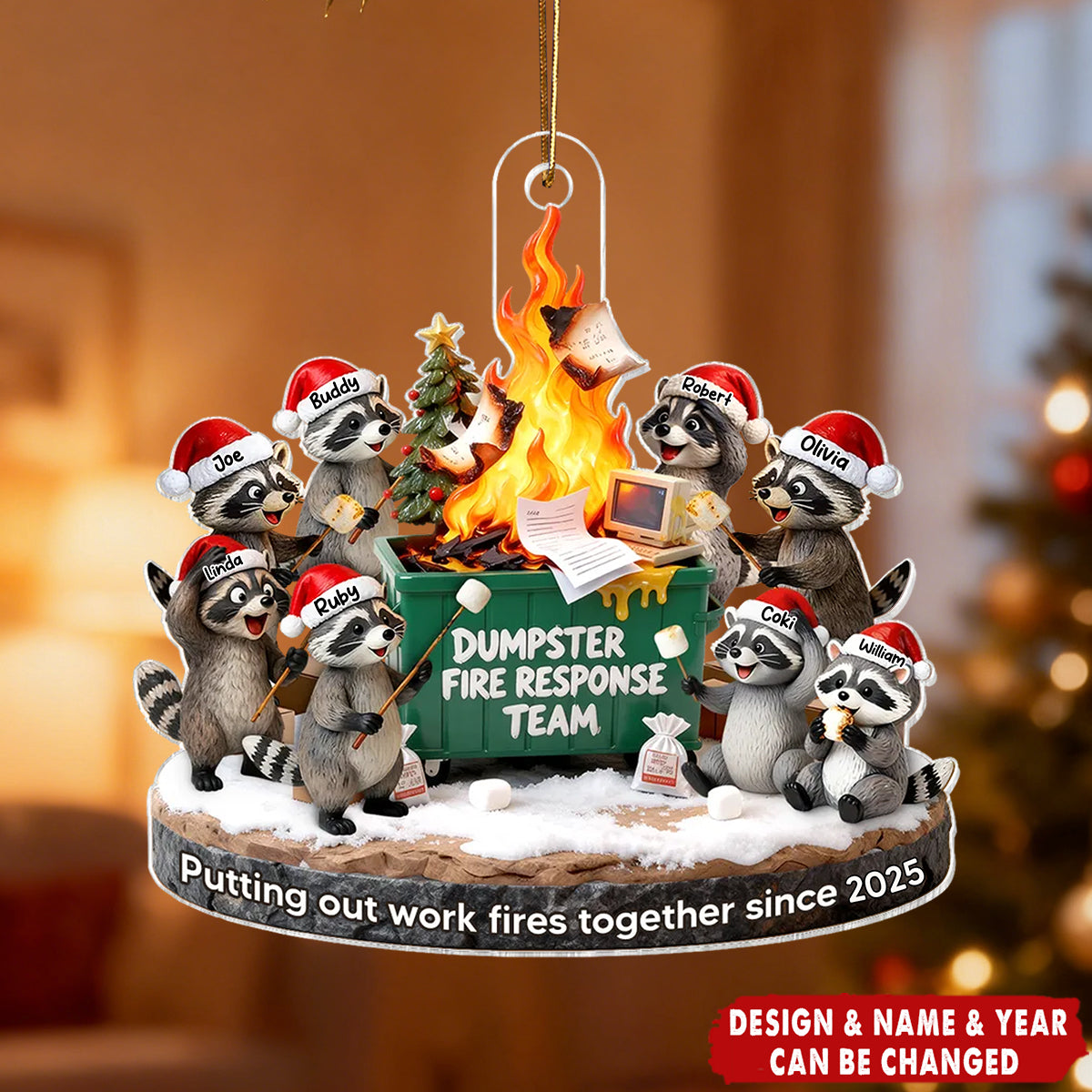 Dumpster Fire Response Team Funny Raccoons - Personalized Acrylic Ornament - Funny Gift For Coworkers, Work Besties