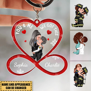 Personalized Heart Infinity Doll Couple Portrait, Firefighter, Nurse, Police Officer, Teacher, Gifts by Occupation Keychain