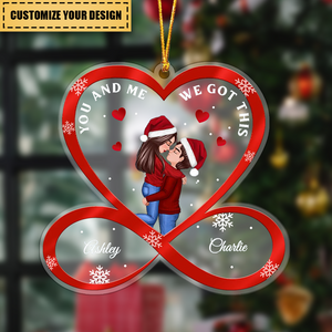 Christmas Doll Couple Hugging Kissing Infinity Heart Personalized Christmas Ornament