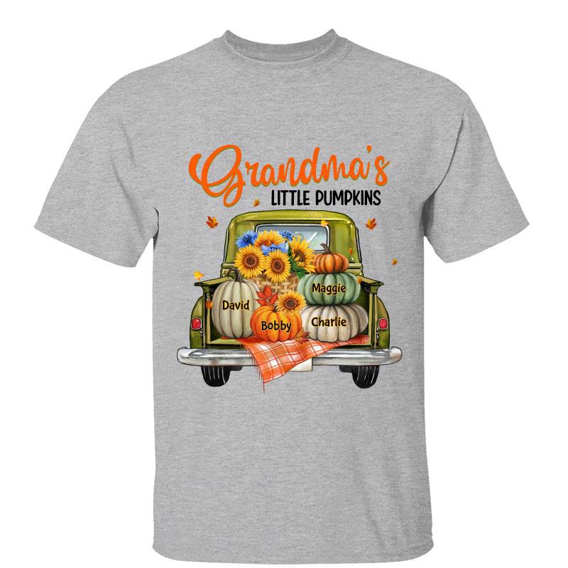 Grandma Mom Pumpkin Green Truck Back View Fall Season Personalized Shirt