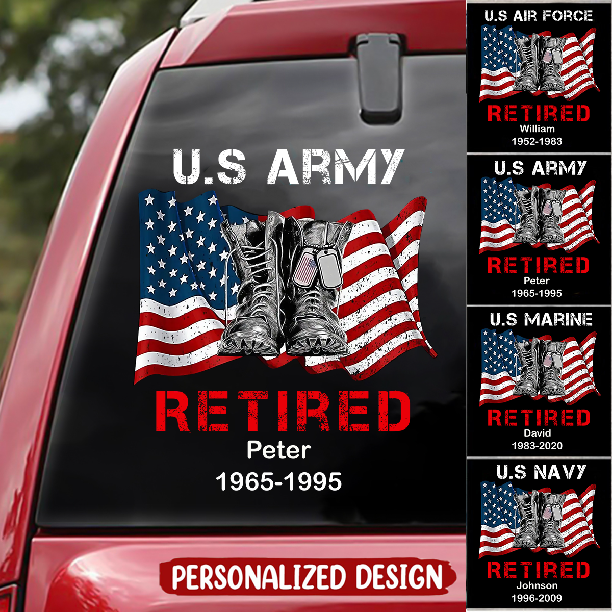 Personalized US Veteran Retired Custom Decal