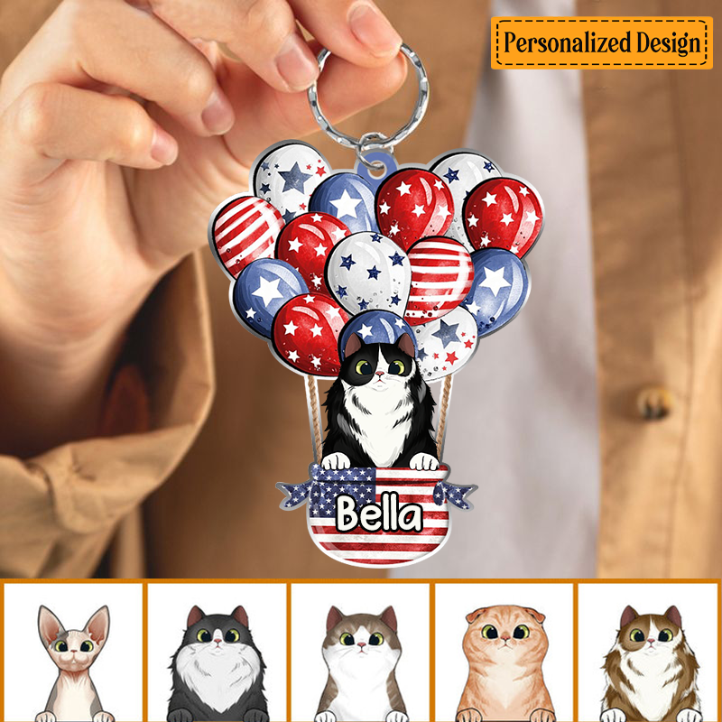 Cute Kitty Pet Cat Lovers Hot Air Balloon Personalized Keychain