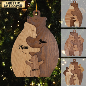 Bear Family Puzzle Christmas Personalized Wooden Ornament