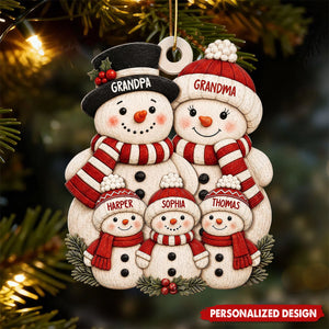 Personalized Snowman Family Christmas Ornament - Custom Names Snowman Family Decoration