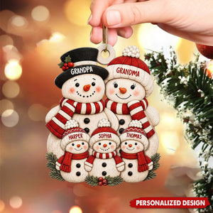 Personalized Snowman Family Christmas Ornament - Custom Names Snowman Family Decoration