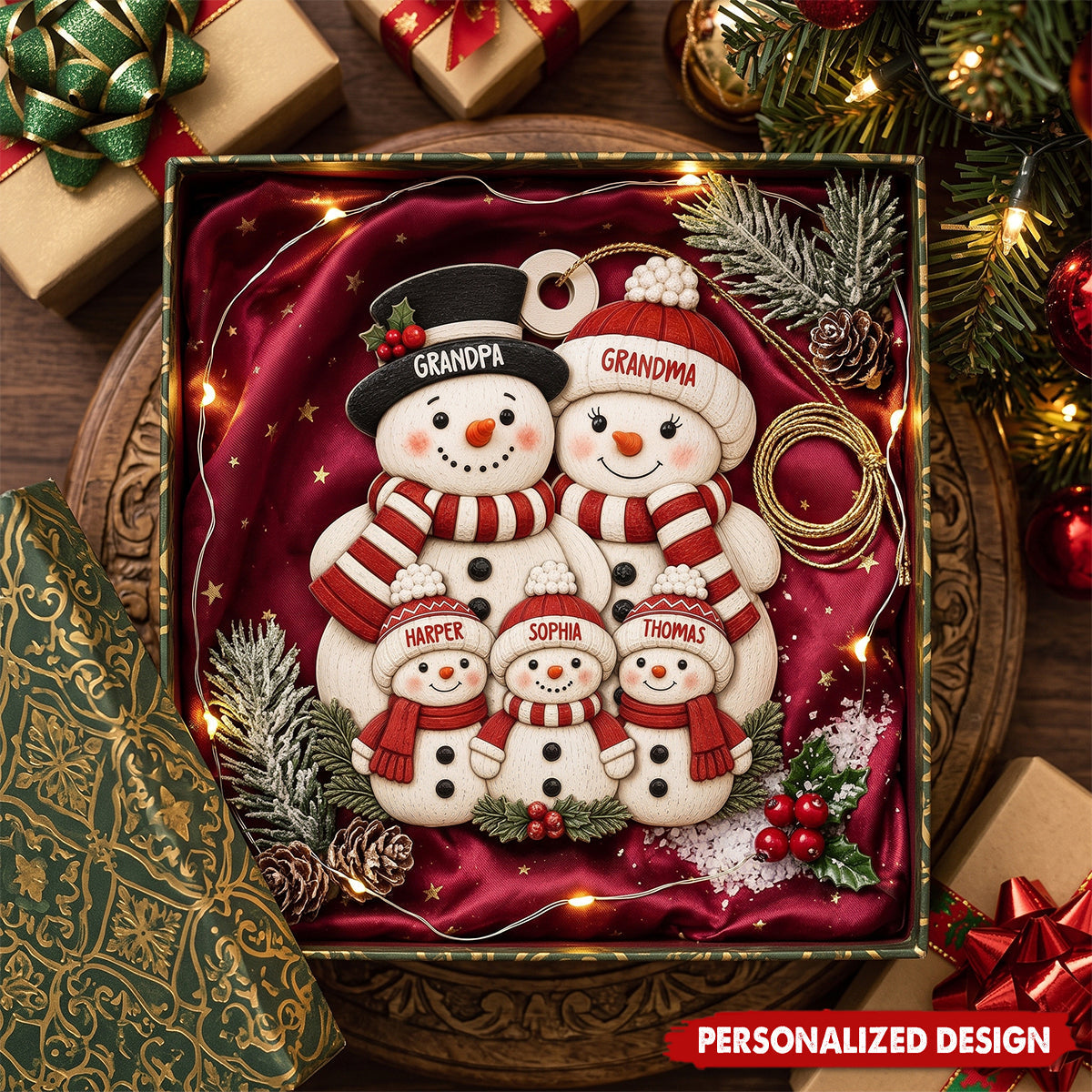 Personalized Snowman Family Christmas Ornament - Custom Names Snowman Family Decoration