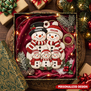 Personalized Snowman Family Christmas Ornament - Custom Names Snowman Family Decoration