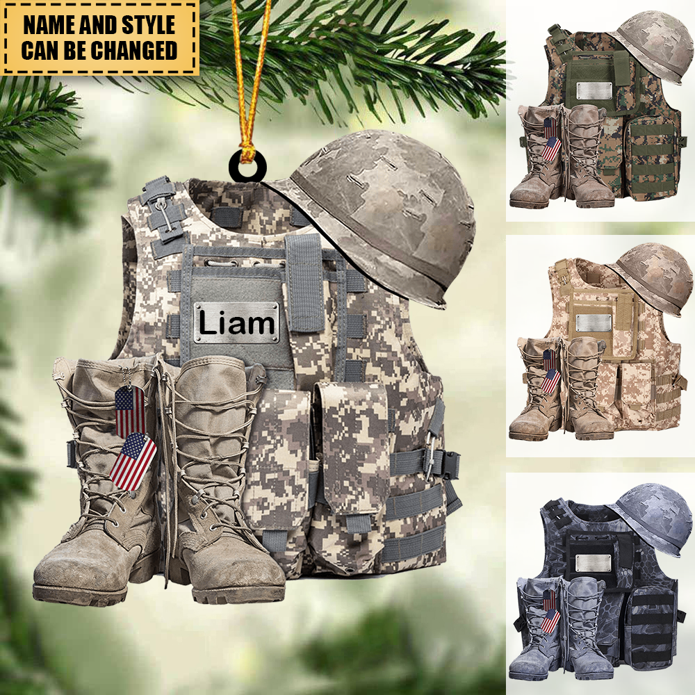 Military Uniform - Boots & Hat - Personalized Acrylic Ornament