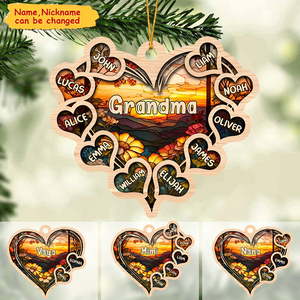 Personalized Landscape Heart Grandma Mom Kids Ornament