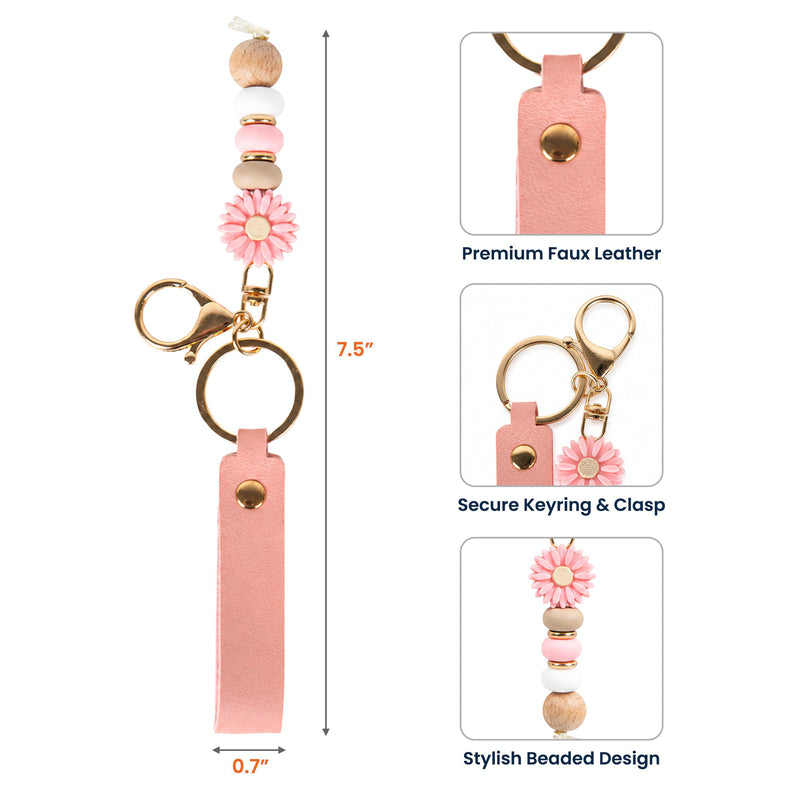 Daisy Charm & Floral Line Art - Personalised PU Leather Keychain