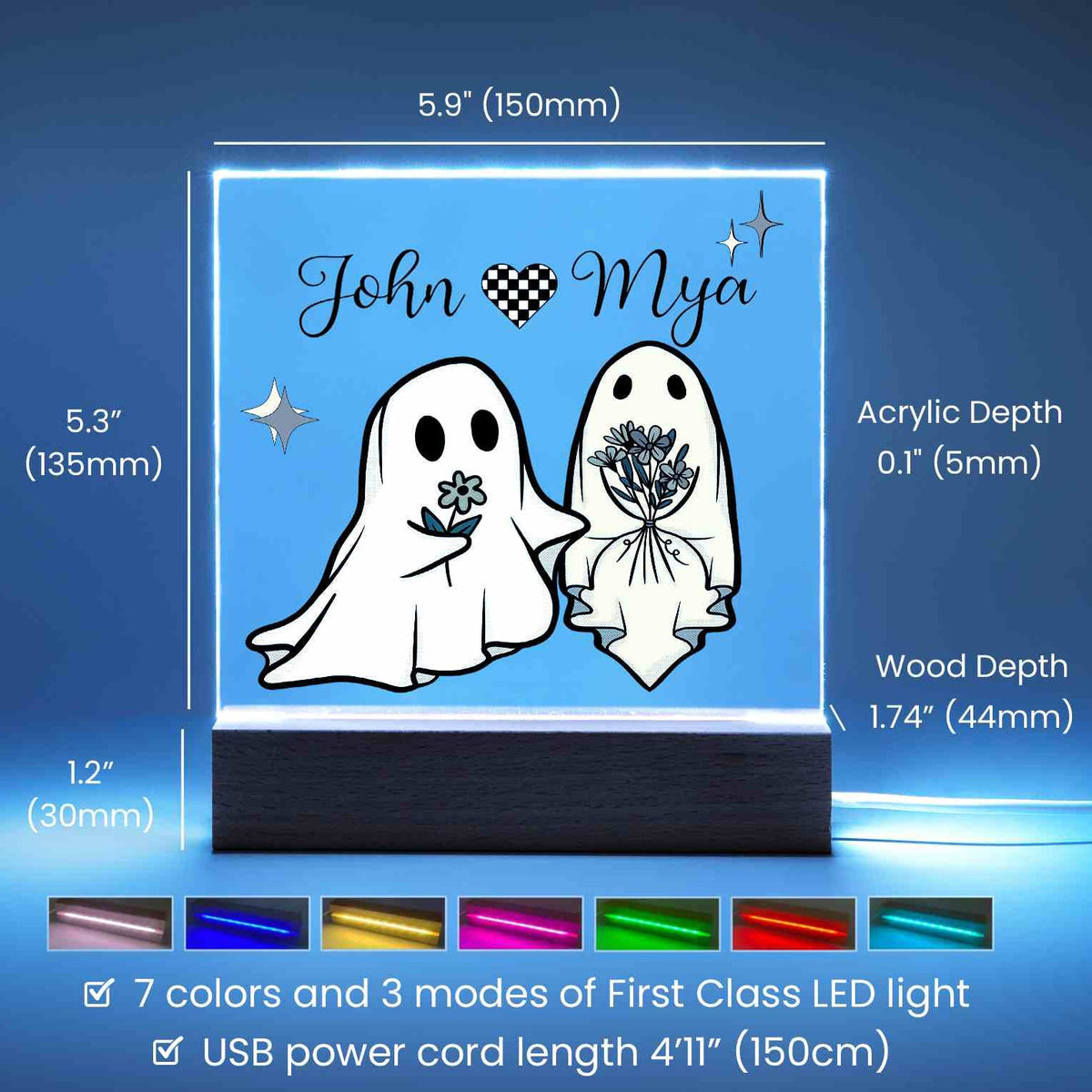 Forever My Boo Retro Halloween Couple Personalized LED Acrylic Plaque With Stand