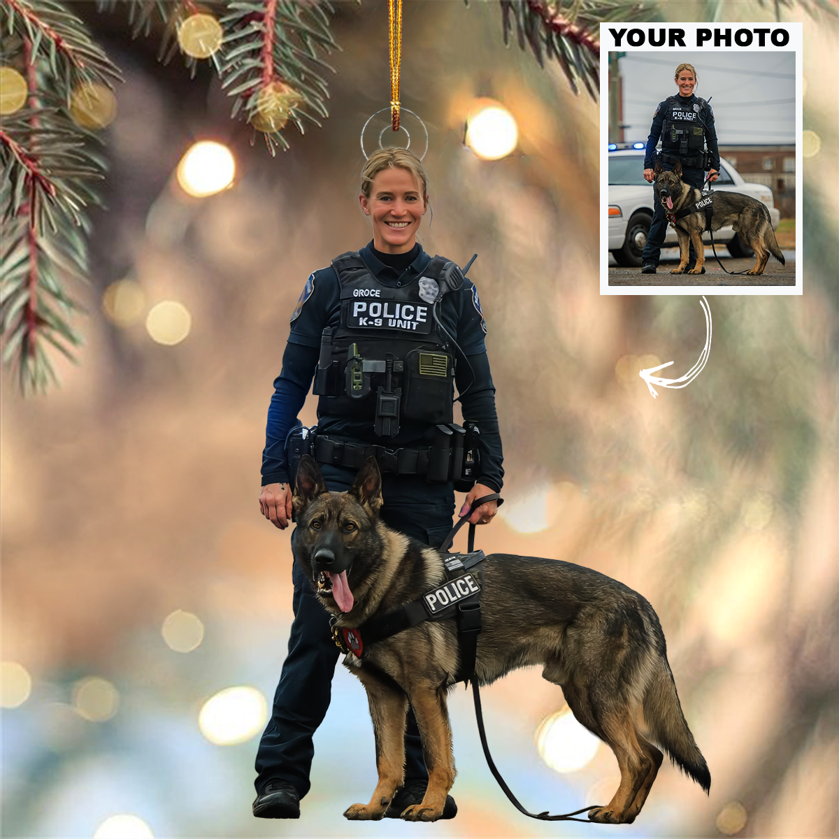Police Customized Photo Ornament - Personalized Custom Photo Mica Ornament - Christmas Gift For Police, Family Members
