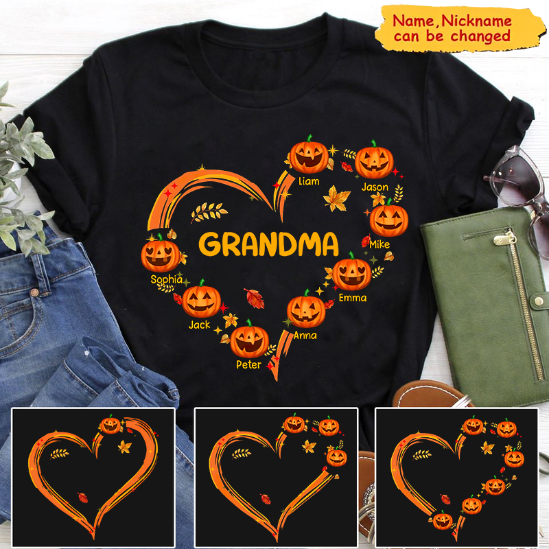 Grandma - Pumpkin With Heart Shape - Personalized Unisex T-shirt