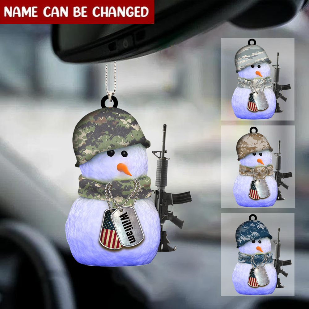 Snowman Military Army Airforce Marine Navy Personalized Flat Ornament