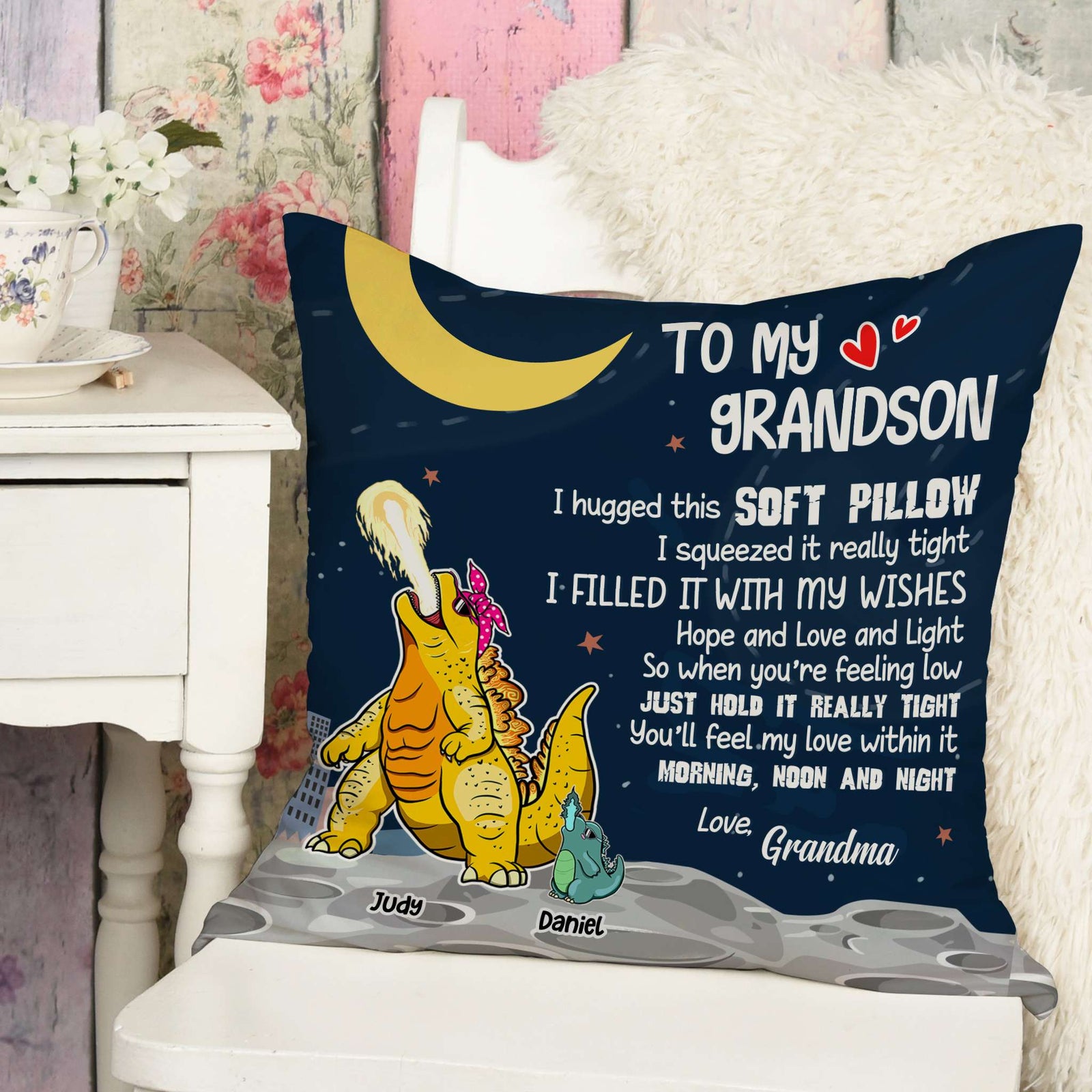 To My Grandson - Personalized Dinosaur Pillow - Gift For Mom/Grandma