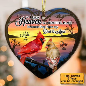 Personalized Heaven Is A Beautiful Place Cardinal Memo Heart Ornament