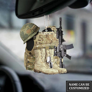 Veteran Boots, Bulletproof Vest, Helmet And Gun - Personalized Flat Acrylic Ornament