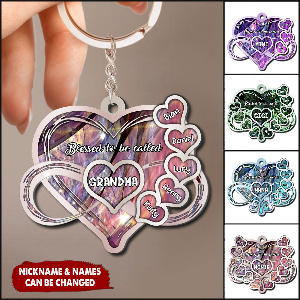 Blessed To Be Called Grandma, Nana, Mimi Violet Personalized Color Acrylic Keychain