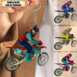 Personalize Motocross Biker Keychain - Great Gift Idea For Motor Racers