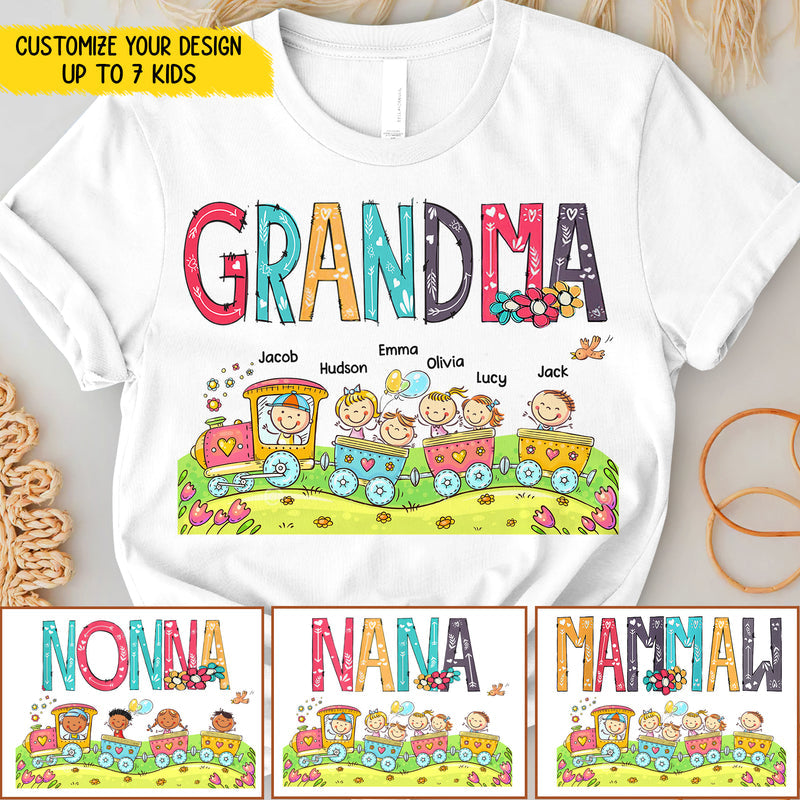 Grandma Mom Cute Kids On The Train Of Love Birthday Anniversary Gift Personalized Tshirt