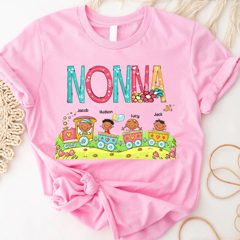 Grandma Mom Cute Kids On The Train Of Love Birthday Anniversary Gift Personalized Tshirt