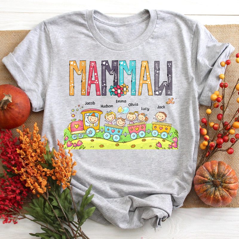 Grandma Mom Cute Kids On The Train Of Love Birthday Anniversary Gift Personalized Tshirt